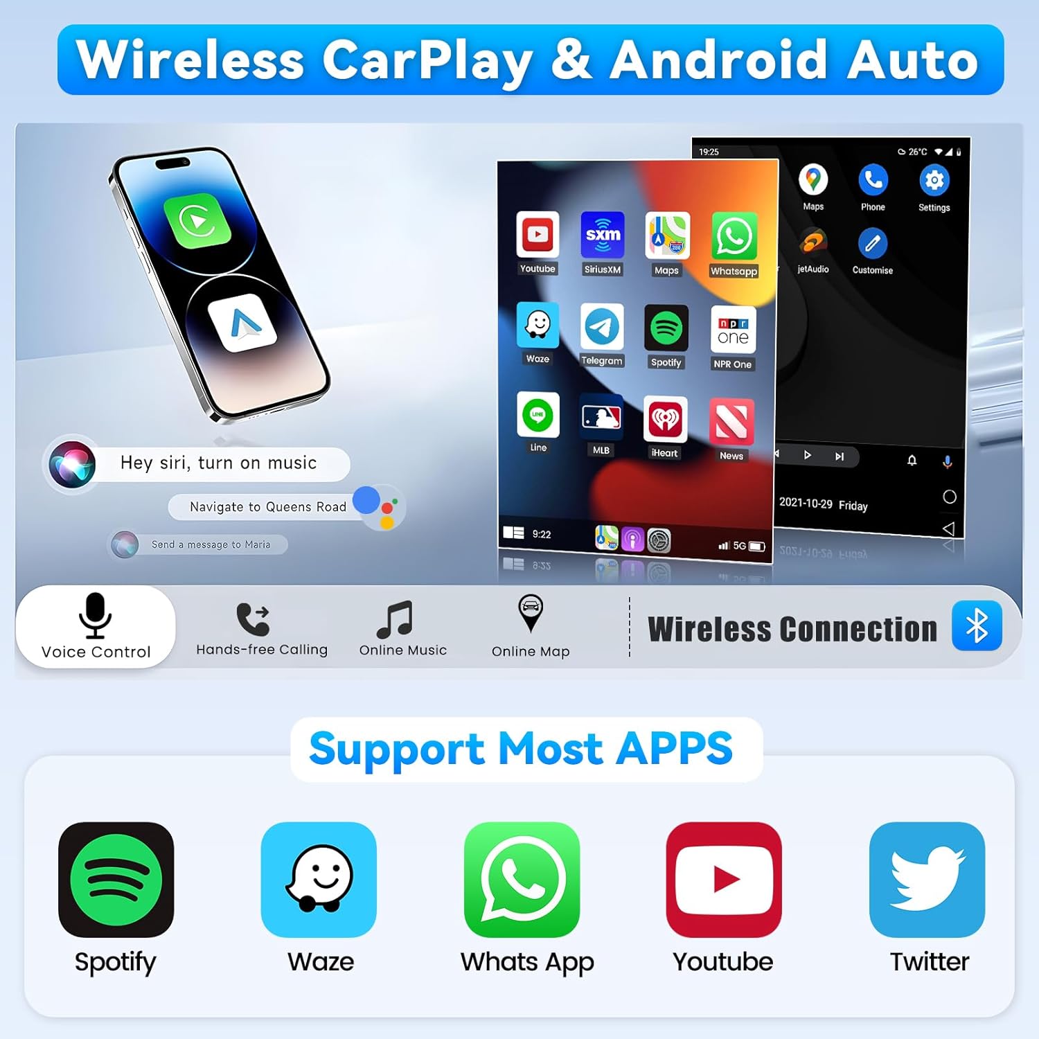Bezprzewodowy interfejs CarPlay i Android Auto