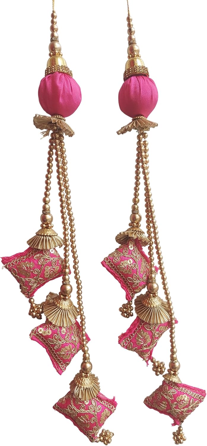 Women Latkan for Lehenga with Handmade Ethnic Decorative Hanging Sewing Tassel (Rani Pink Gold)