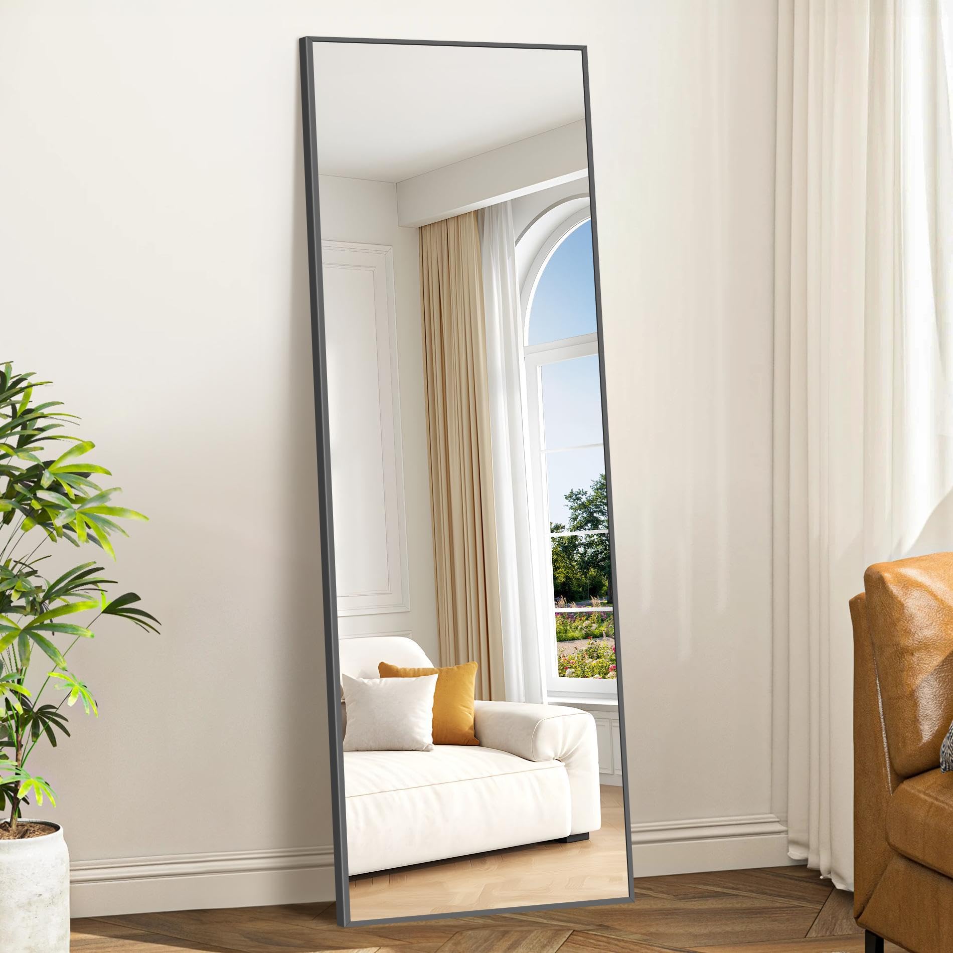 Weare Home Espejo de Cuerpo Entero, 161 x 52 cm, Espejo de Pie Cuerpo Entero, Espejo Grande Cuerpo Entero Espejo de Pared con Marco de Aleación de Aluminio y Soporte para Sala Dormitorio(Negro)