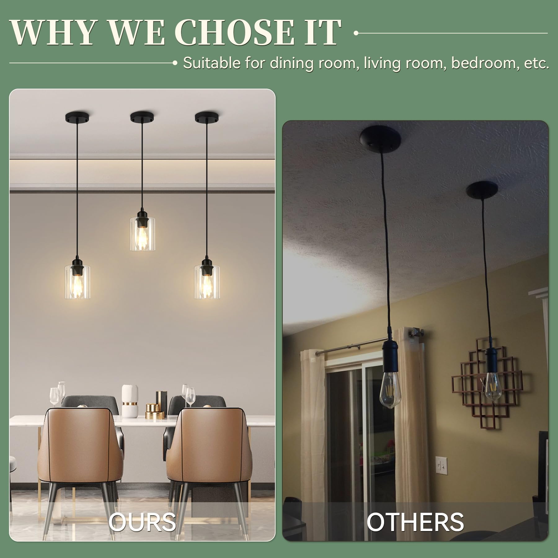 CANMEIJIA Glass Pendant Light Fixtures with 3 Pack, Black Pendant