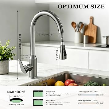 Kitchen Mixer Tap with Pull Out Sprayer, 3 Spray Modes, High Arc 360° Swivel Sink Tap, Gunmetal Grey Stainless Steel Tap with Extendable Hose for Farmhouse, RV, Laundry, Bar, Camper & Commercial Use