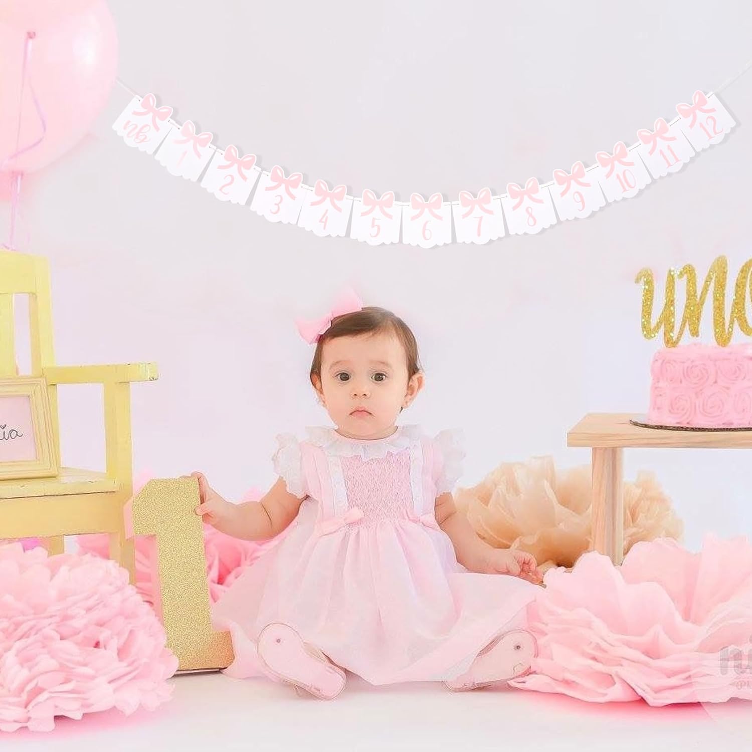 12 Month Bow Photo Banner - Milestone Bow Banner, Newborn To 12 Months, 1st Birthday Photo Banner For Baby From Newborn To 12 Months - Image 5