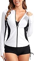 SANTINY Women's UPF50+ Rash Guard Swim Shirt - Long Sleeve Zip Front with Zipper Pockets & Thumbholes for Sun Protection