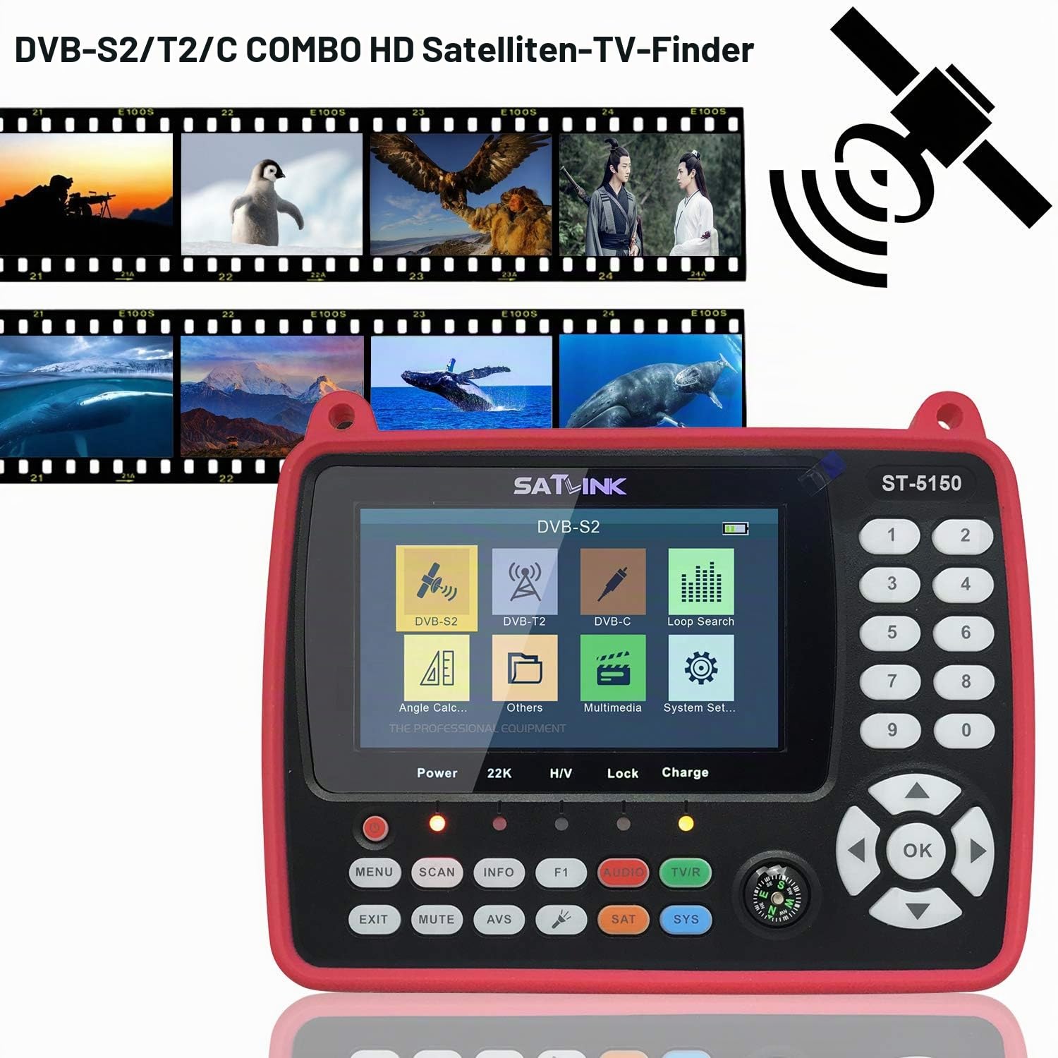 Satfinder Messgerät ST-5150 DVB-S2 / T2 / C COMBO HD Satelliten-TV-Signalfinder Digitaler Handsignalmesser Satellitenfinder H.265