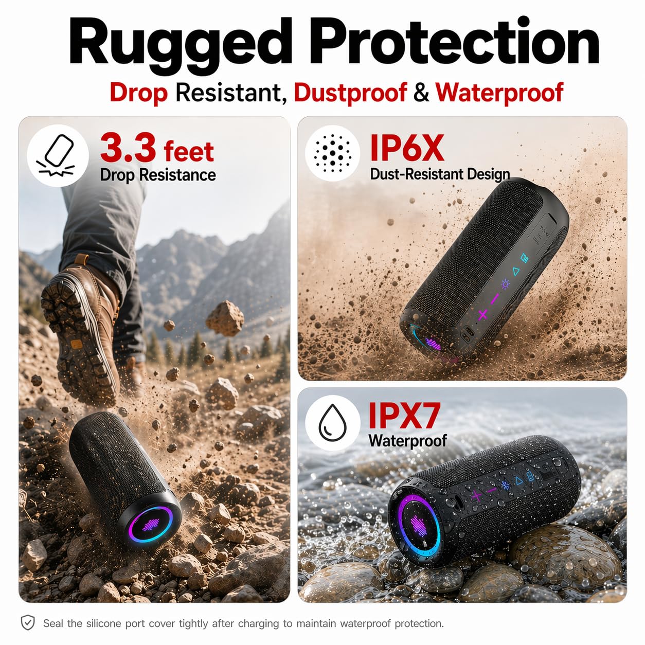 Enceinte Bluetooth Puissante 5.4 sans Fil avec Bass Puissantes, Haut-Parleur Portable 30W, Autonomie 30H,Son Surround à 360 degrés,Appairage TWS,IPX7,AUX,TF Carte,pour l'extérieur/La Fête/Voyage, Noir