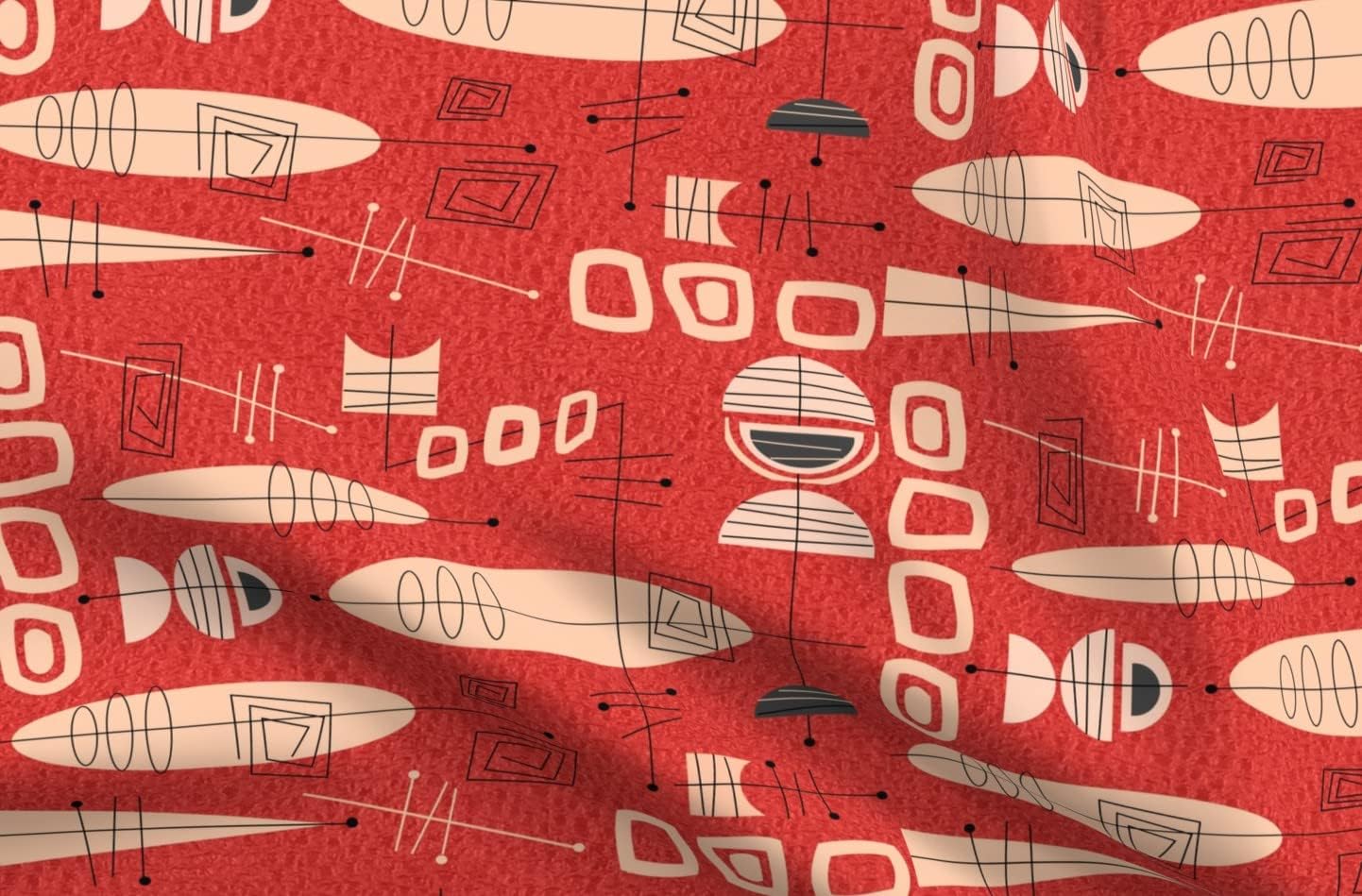 Spoonflower Fabric - Mid Century Atomic Red Modern Abstract Era Inspired Retro Vintage Mod Printed on Minky Fabric by The Yard - Sewing Baby Blankets Quilt Backing Plush