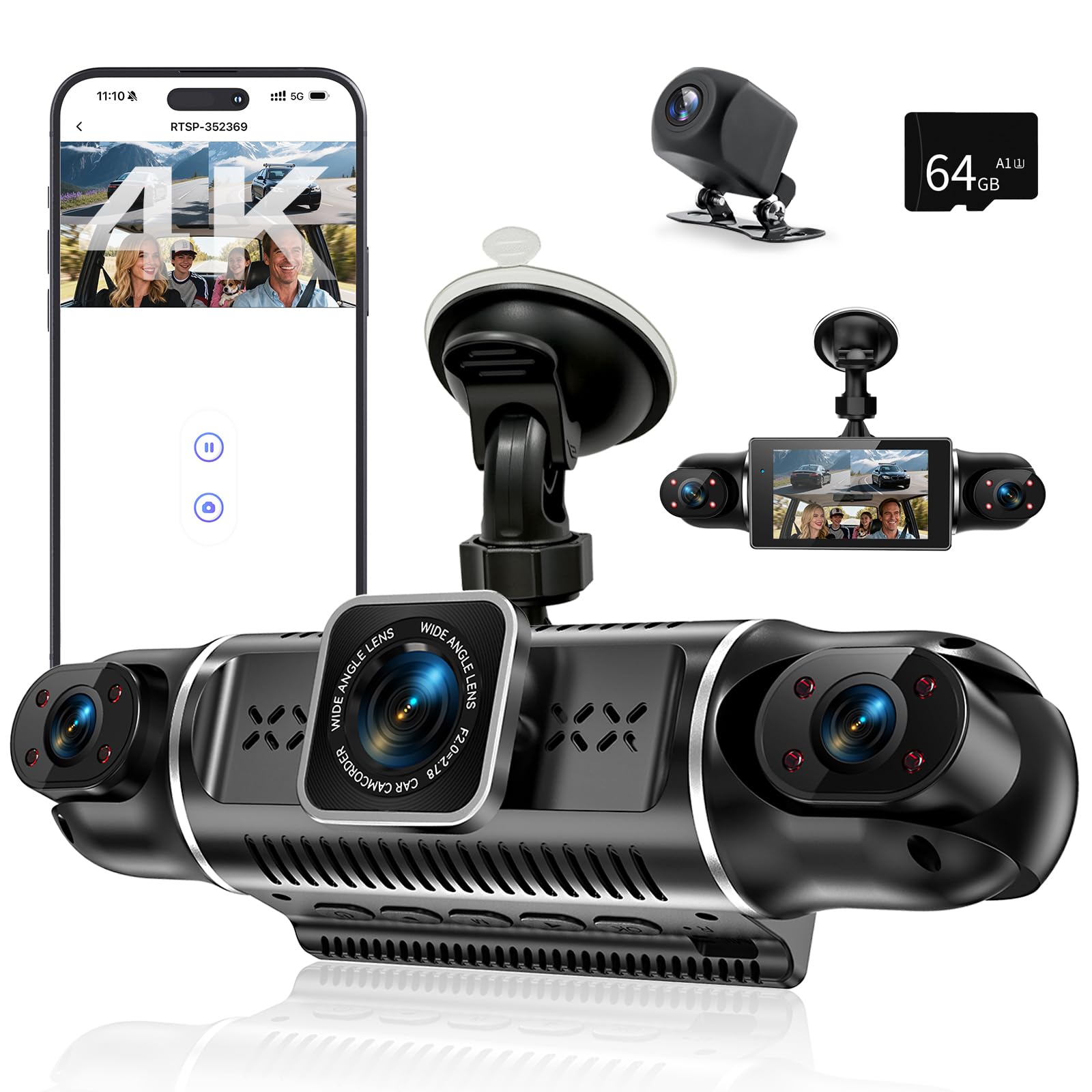 4K dashcam Auto vorne hinten 4 Kanal Dash cam mit 3