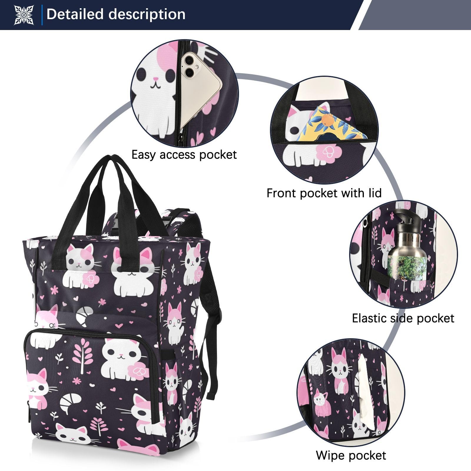 Gatti Rosa Adorabili Capricciosi Borsa per Pannolini Zaino Grande Capacità Borsa Mamma per Viaggia All'aperto