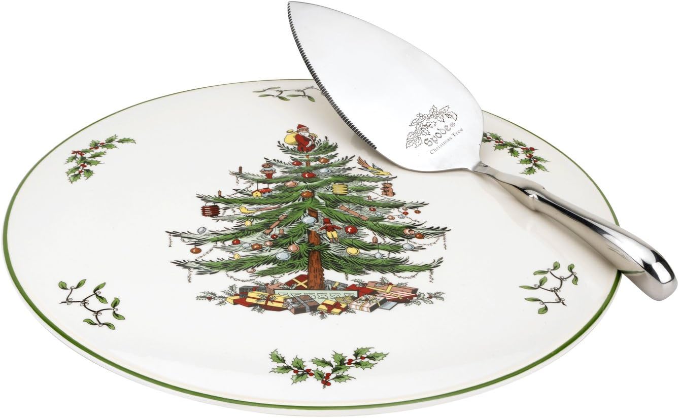 Spode Christmas Tree Cake Plate & Server Set 11.5 Inch