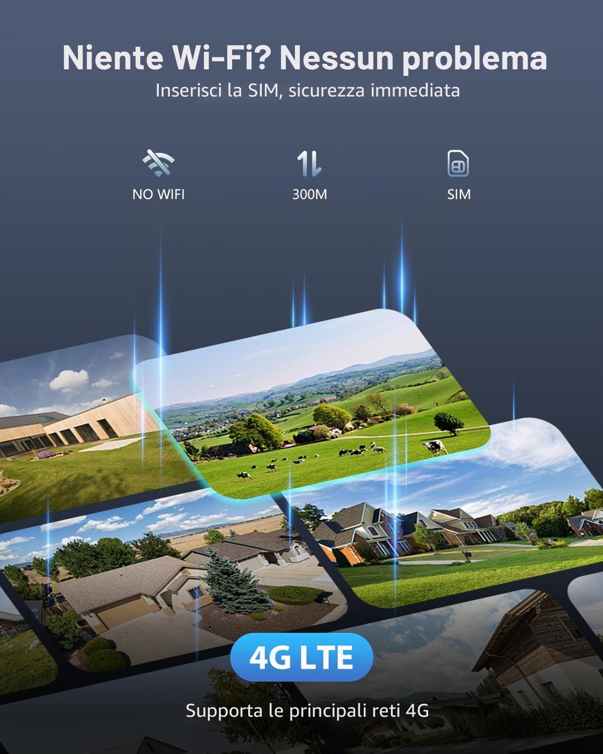 Ctronics 2.5K 4G LTE Telecamera da Esterno con Doppio Obiettivo, Zoom Ibrido 10X, Auto-Tracking, Visione Notturna a Colori 30m, Rossa/Blu, PC/App, NVR/FTP, Cloud/TF 128GB, Parete & Soffitto
