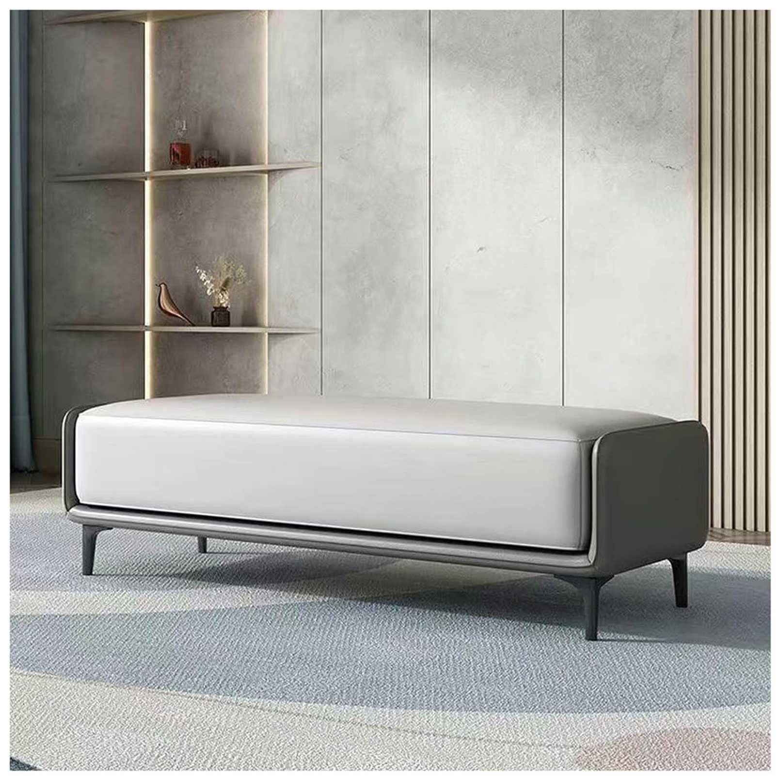 MSHGSKU Storage Bench Ottoman Brown & Light Gray Versatile Footrest & Shoe Storage for Living Room Bedroom Entryway 80x40x45cm Stylish & Functional Design