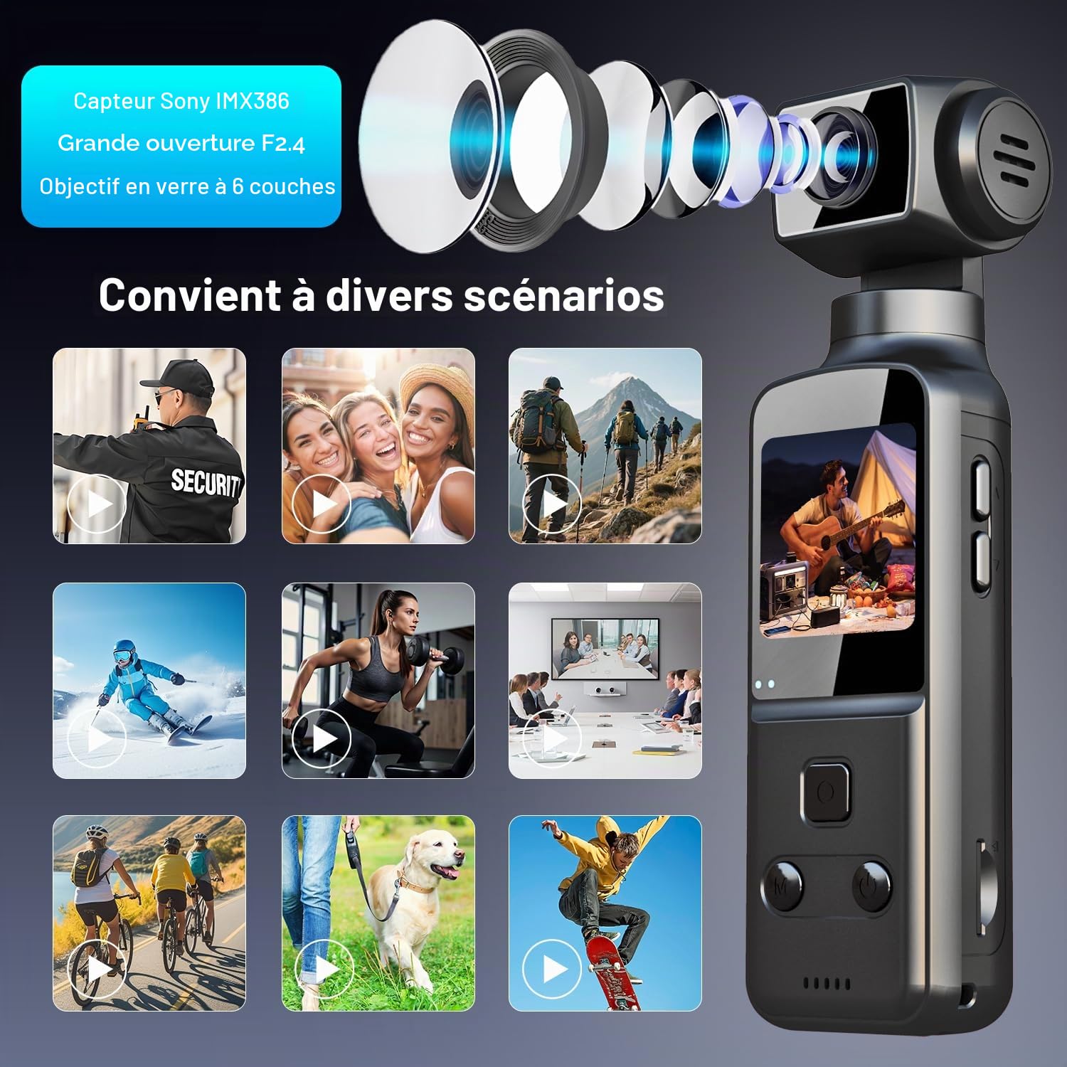 Camera Pieton Corporelle 5K avec Objectif Rotatif 270°, Camera Vlog POV Portable avec Clip pour Vélo, Sport, Voyage et Quotidien, Micro Externe, Carte Mémoire 64 Go et Boîtier Étanche Fournis