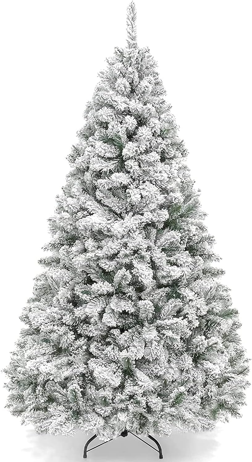 Hoci Premium Snow Flocked Artificial Holiday Christmas Tree, 7FT