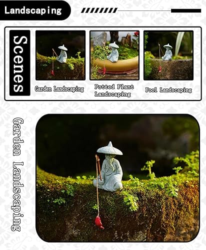 Miniatura 5 de livelyfish Estatua de pescador, piedra arenisca, lodo, sentado, figuritas de pesca para acuario, jardín de hadas, estanque, bonsái, decoración