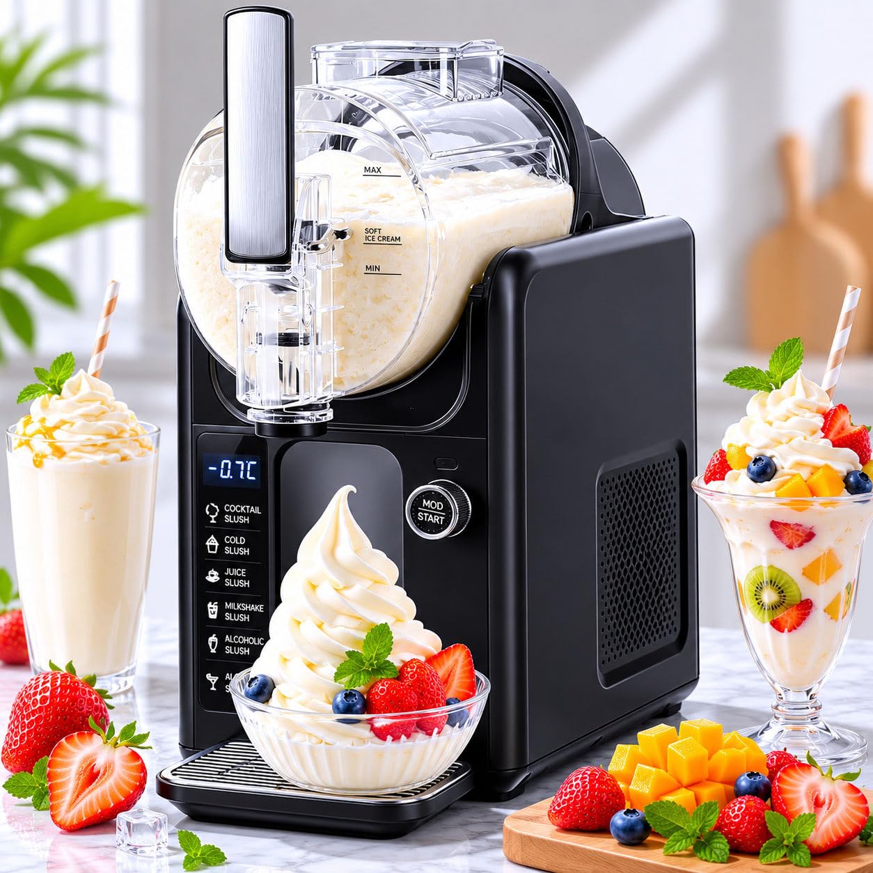 DIUNAOZI Slush Machine for Home, 68oz Cold Drink Machine with Rapid Cooling,Self-Cleaning Ice Cream Machine,Milkshake Maker, Smoothie Machine, No Ice Required,185W Black-220v