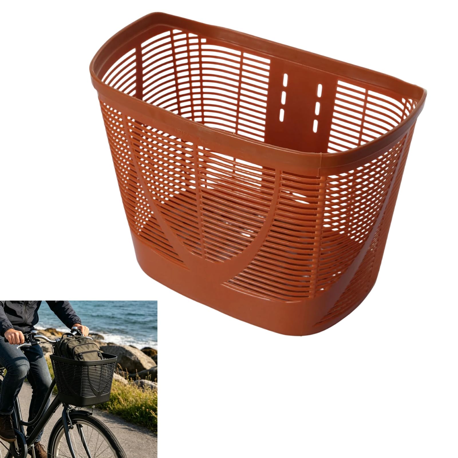 Bicycle Front Abs Basket, Mobility Scooter Handlebar Basket, Detachable Storage Basket, Quick Install Weather Resistant Basket, Suitable For Scooter, Tricycle, Pet Travel, Shopping, Camping (Brown)