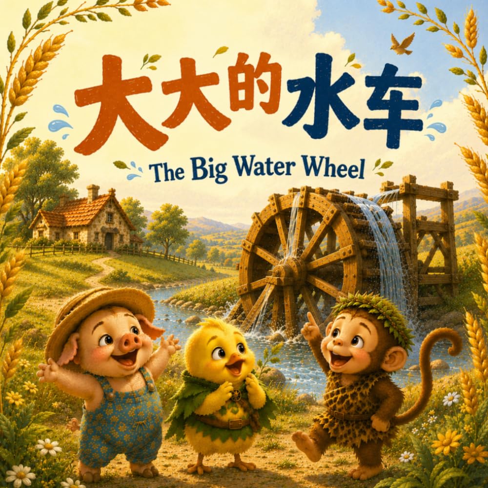 The Big Water Wheel 大大的水车: Libby, Gobo, & Milo in Happy Valley - Original Stories about Teamwork, Hard work, and Never Giving Up in English, Chinese, & Pinyin! (English-Chinese Bilingual Kids' Books)