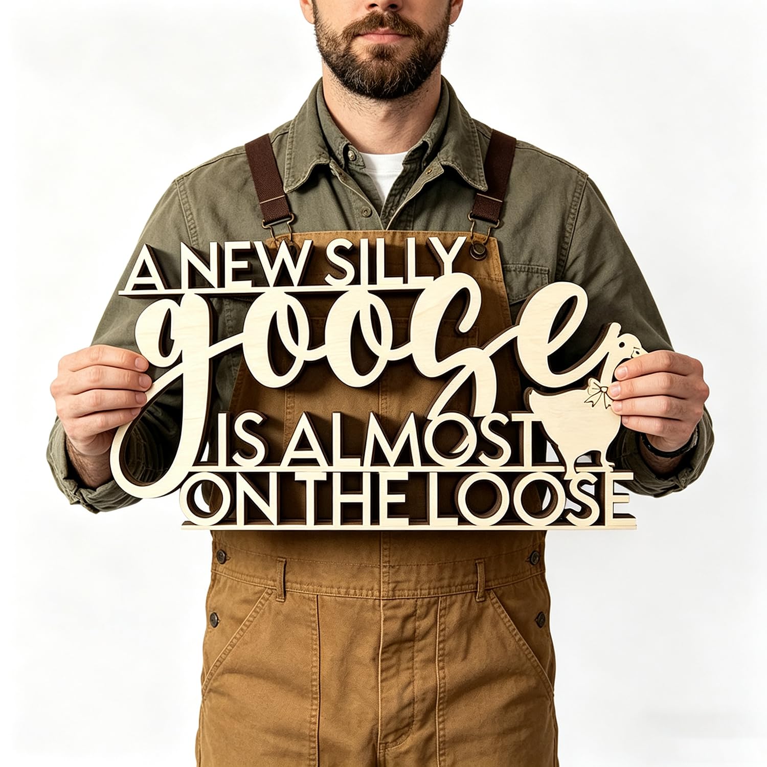 Photo 1 of "A New Silly Goose Is Almost On The Loose" Wooden Sign for Backdrop,Silly Goose Theme Baby Shower Sign Decorations Little Duck Theme Gender Reveal Banner Backdrop Party Supplies