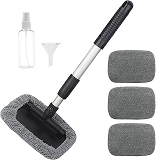 Brosse Nettoyage Voiture Extensible de Pare-Brise, Kit Nettoyage Voiture avec 4 Brosse Lavage Voiture en Microfibre, Brosse de Fenêtre Telescopique Rotation à 180° Nettoyage pour Pare-Brise Kit
