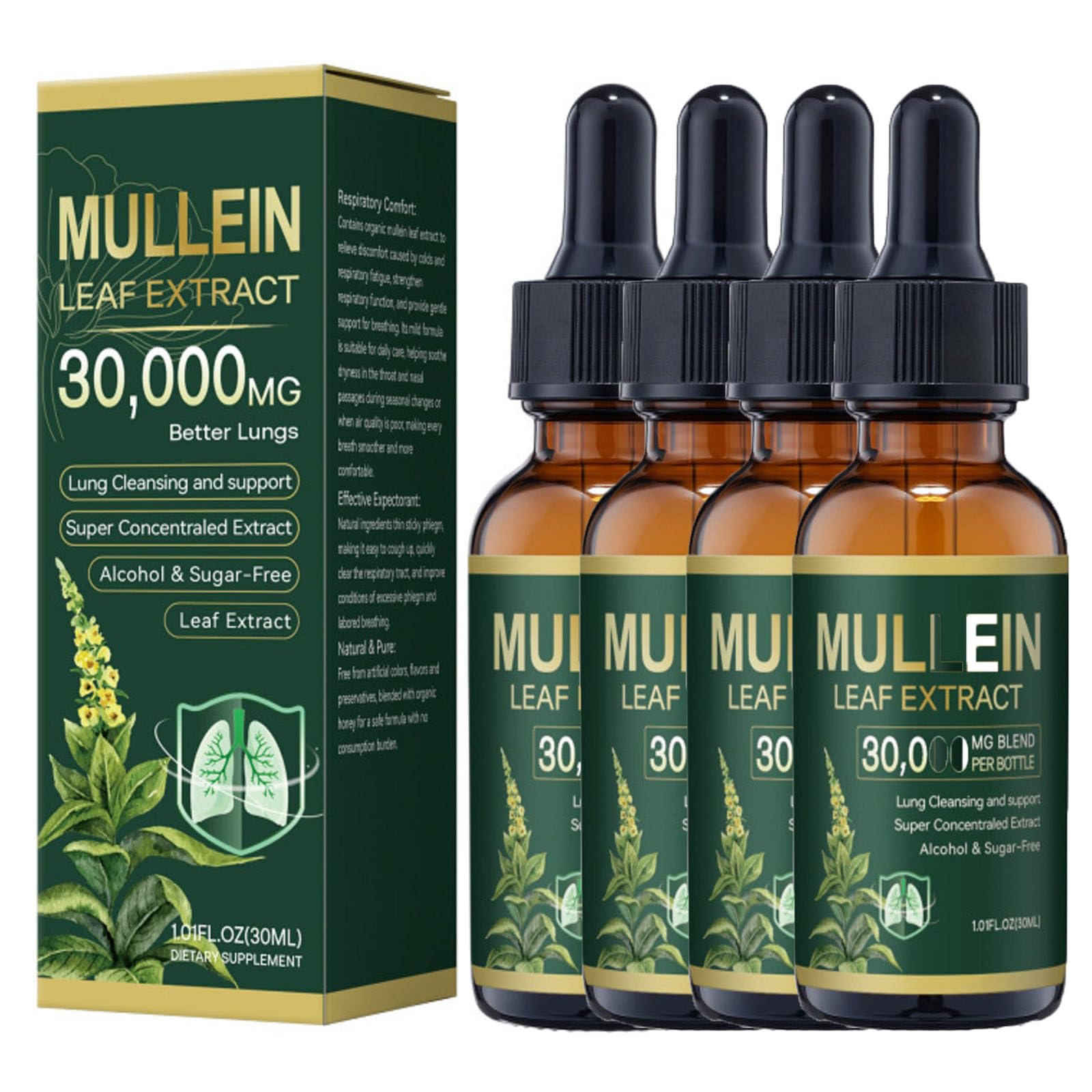 Bio Lungenreinigungs Tropfen aus Königskerzenblatt Extrakt,Mullein Tropfen Lungenfrei,Kraftvoller Königskerzenblatt, Natürliche Königskerze Extrakt,Schnelle Absorption,für Männer und Frauen, (4)