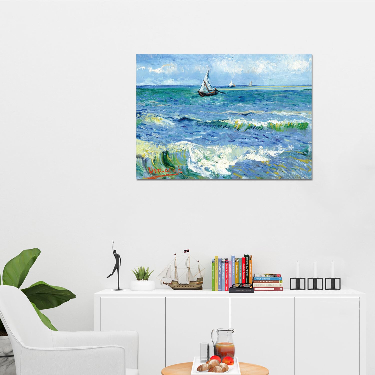 Giallobus - Cuadro - Vincent Van Gogh - El mar en Les Saintes Maries - Vidrio acrílico - 100L x 70l cm - Listo para colgar - Cuadros modernos para el hogar