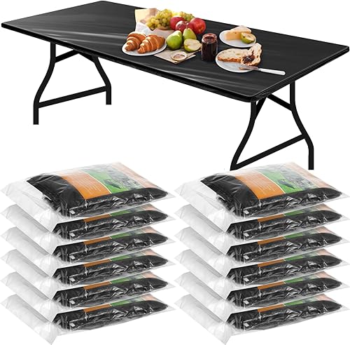Miniatura 1 de Boao 12 manteles de plástico desechables para fiestas, manteles de picnic con elástico ajustable, rectangular, impermeable, para interiores,