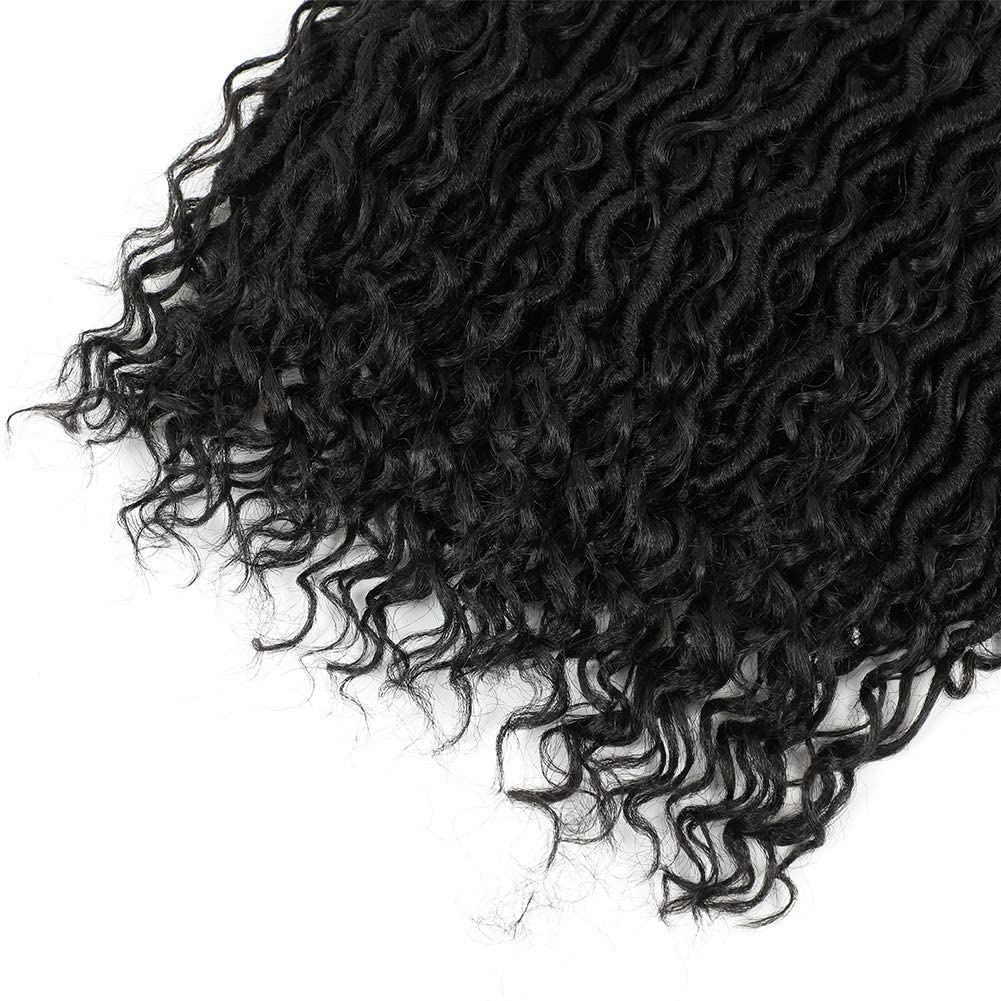 Faux Locs Curly Boho Braid Hair - Haarverlängerungen zum Flechten mit Crochet im Echthaar-Look Kanekalon - 600 g 120 Strähnen auf 5 Stück + 3 Zubehör inklusive (1B, 22" 45cm)