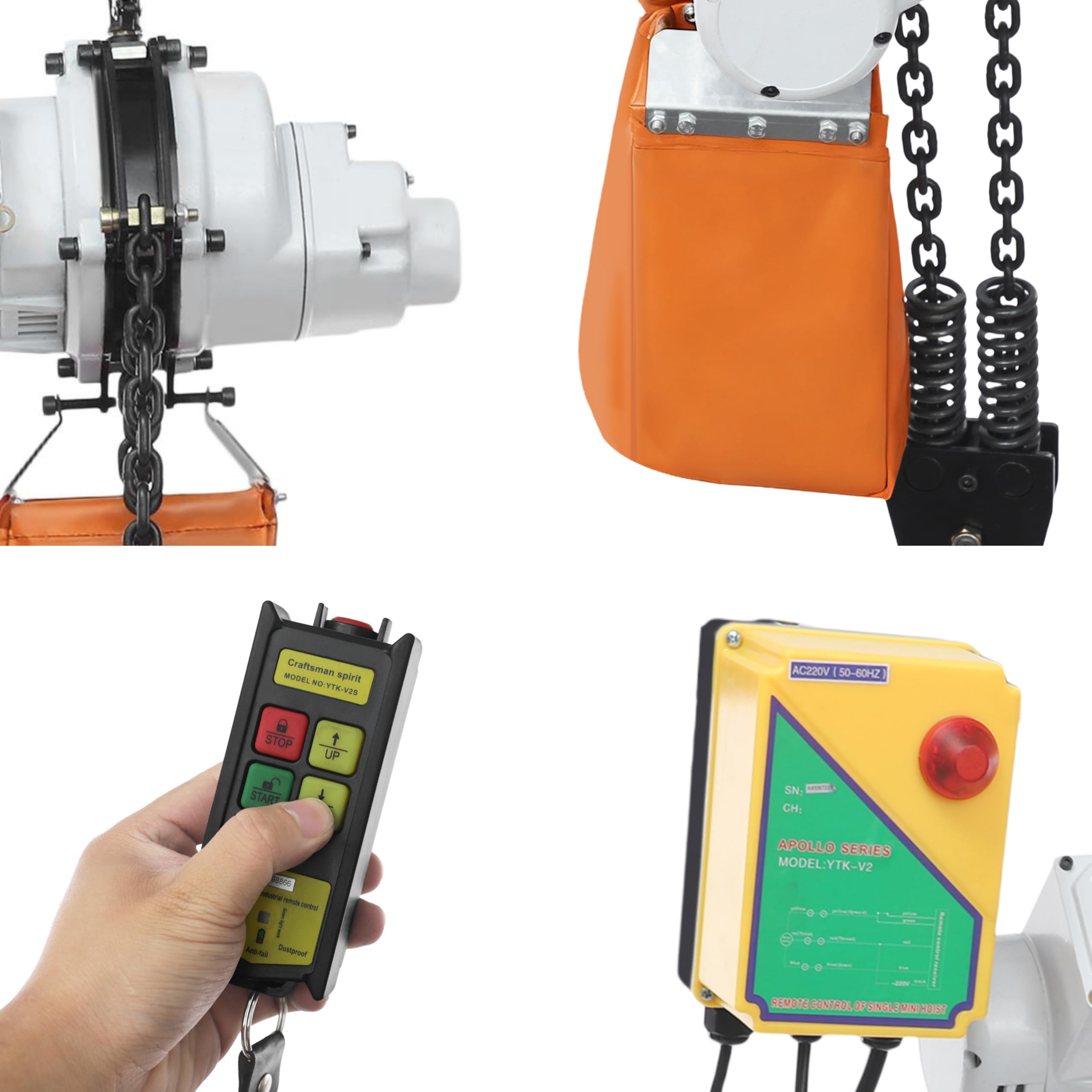 1300W Elektrischer Kettenzug mit Limiter ausgestattet, Elektrozug zum Heben mit Fernbedienung, IP40 Hebezug mit Kette Elektro kettenzug Hebekapazität: 1000kg, 6M Hebehöhe (Weiß)