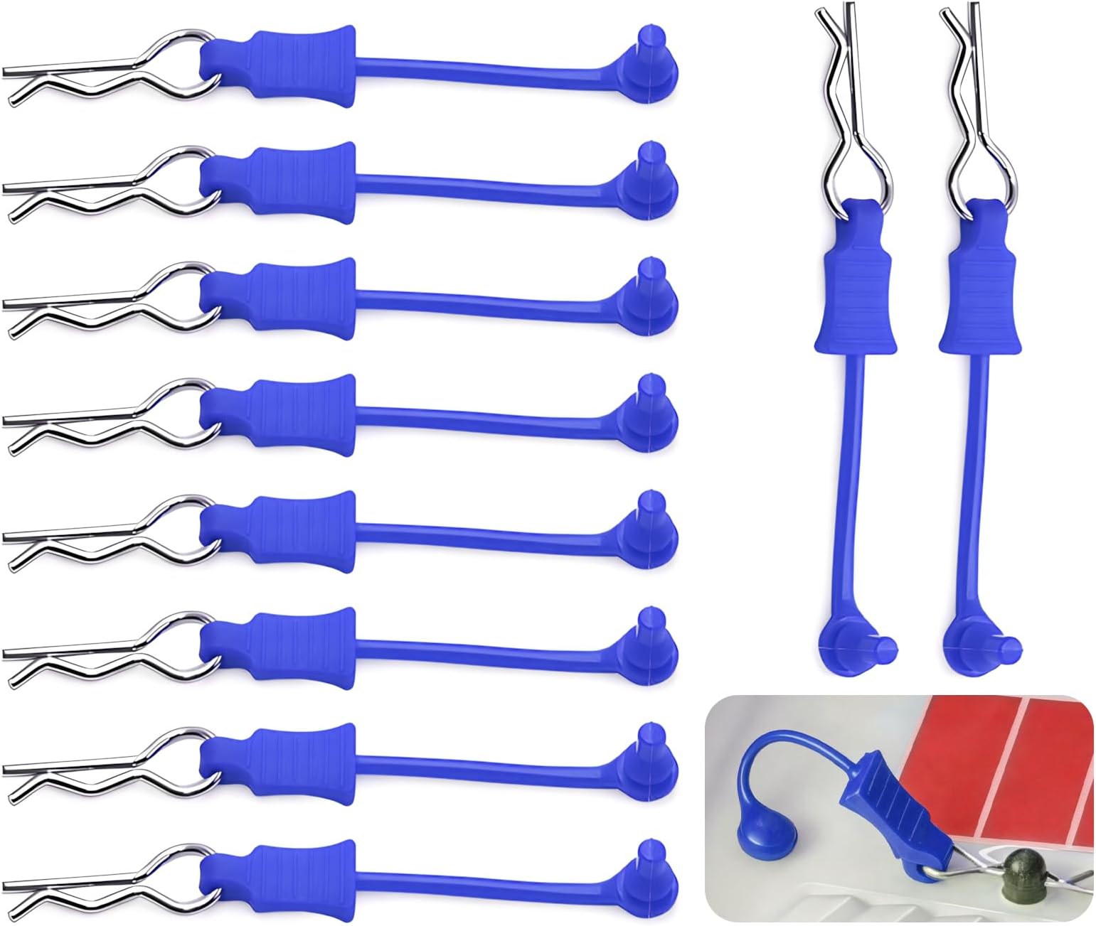 10Pcs RC Body Clips W/Pull Tabs R Pins Universal Shell Replacement Parts for 1/7 1/8 TRAXXAS ARRMA Axial Losi Redcat HPI Exceed Rc Car Crawler Truck Buggy Drone (Blue)