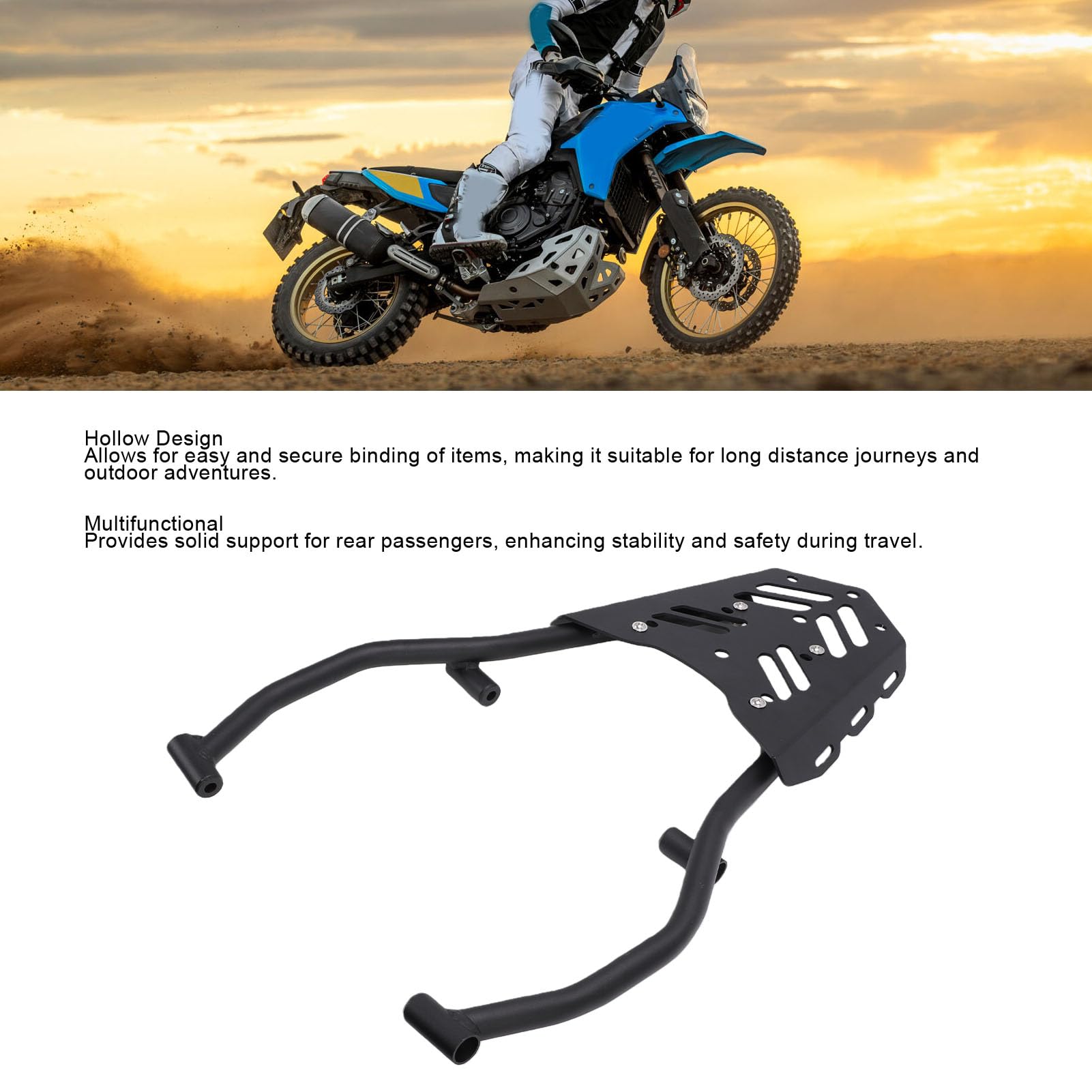 Yctze Portaequipajes para Motocicleta, Portaequipajes Trasero de Acero Al Carbono de Aleación de Aluminio para Tenere 700 XTZ700 2019 2025, con Diseño Hueco para una Fijación Segura