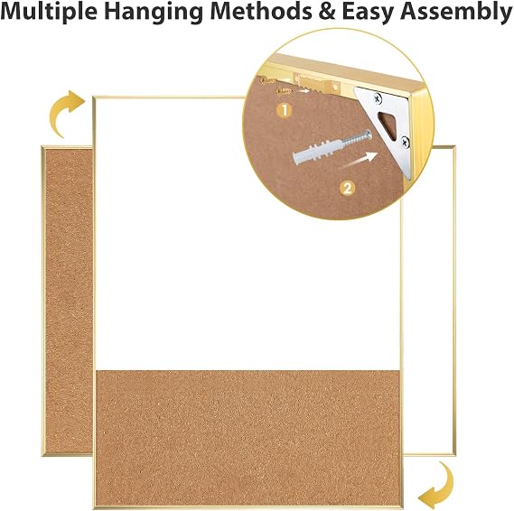 ARCOBIS Dry Erase Cork Board Combo, 24X18 Bulletin White Board for Wall, Magnetic Corkboard Whiteboard Combination, Vision Board for Office, Home, School Gold Frame