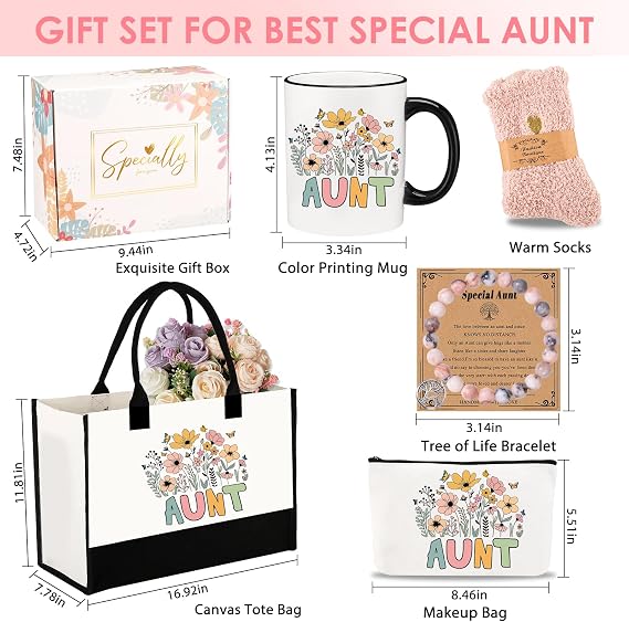 Aunt Gift Box Set Mothers Day Gifts for Auntie from Niece Nephew Unique Birthday Gift Basket for Aunt Best Auntie Ceramic Mug Gifts
