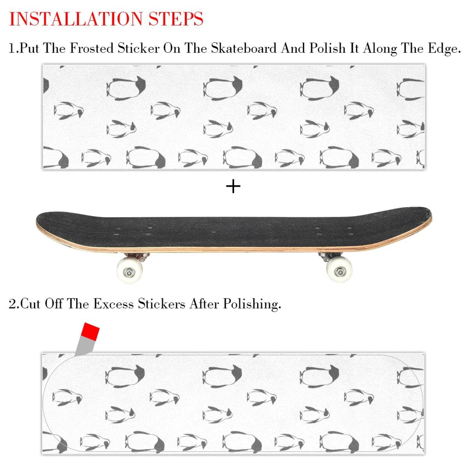 Cute Penguin-01 Lot de 2 feuilles de papier abrasif pour planche de skateboard