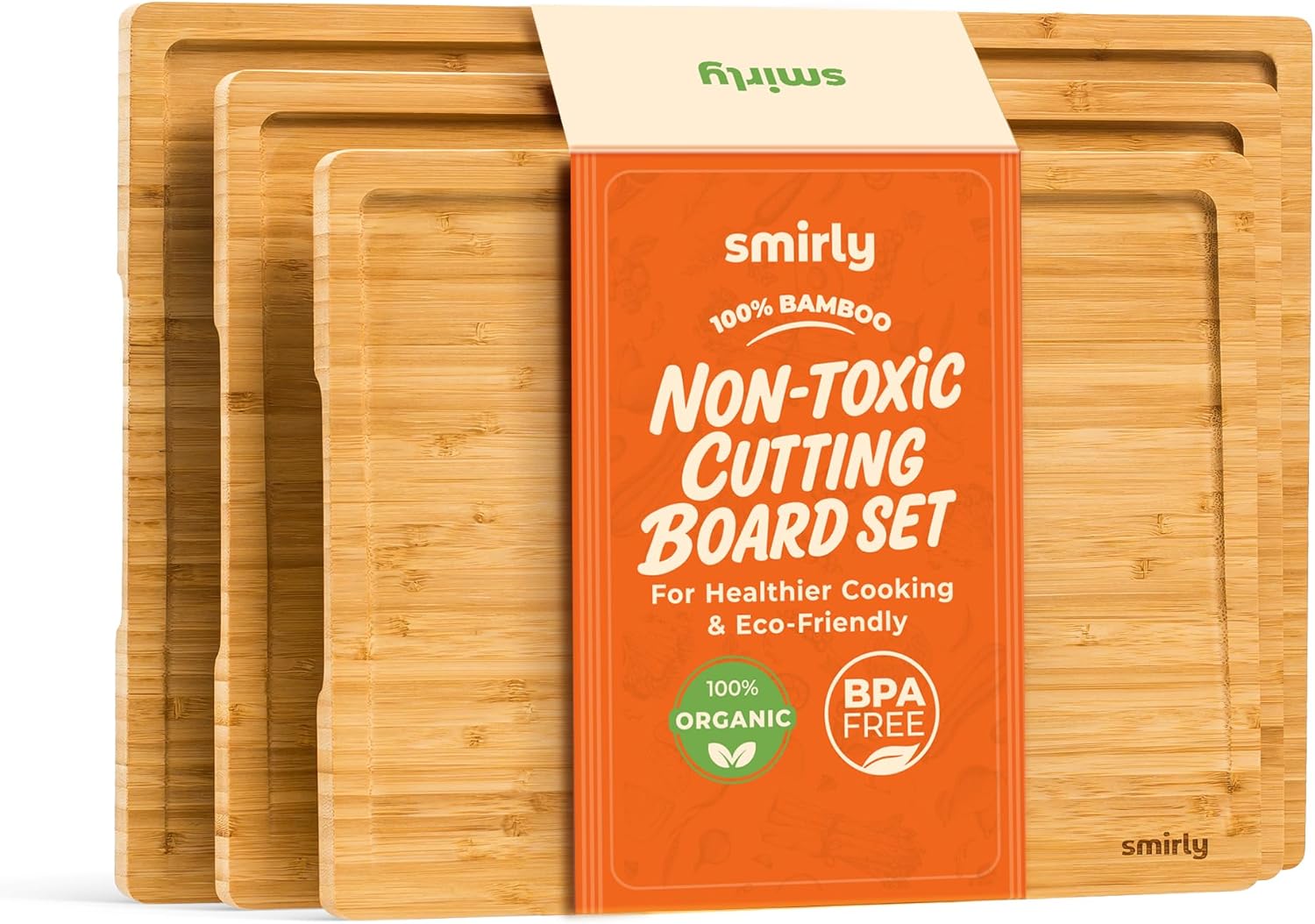 SMIRLY Bamboo Cutting Boards for Kitchen - Wood Board Set of 3 Wooden Chopping SMIRLY Bamboo Cutting Boards for Kitchen - Wood Board Set of 3 Wooden Chopping