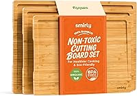 Vista 12 de SMIRLY Tabla de cortar de madera, juego de tablas de cortar de bambú, tabla de cortar y tablas de cortar de madera para cocina, tabla de cortar