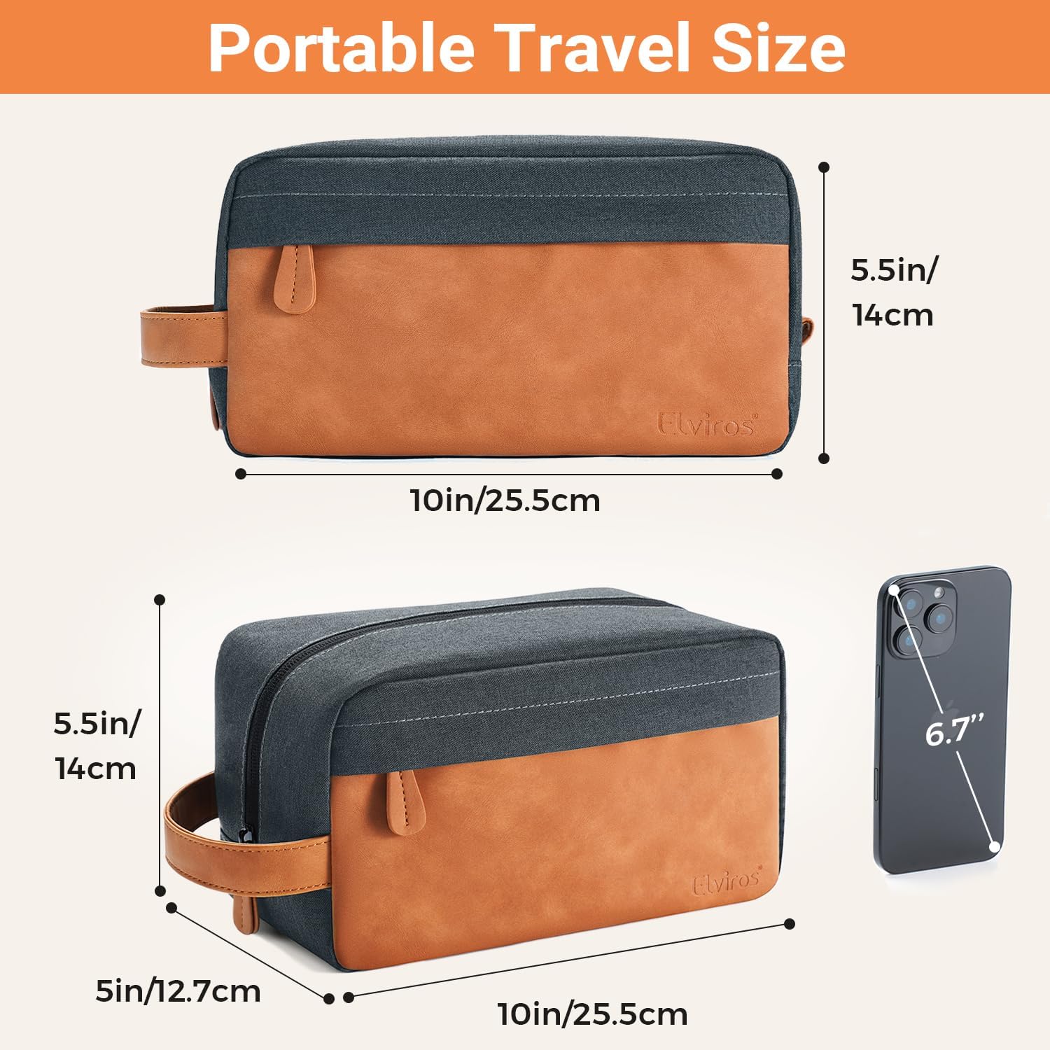 Elviros(エルビロス) 旅行用トイレタリーバッグ 男性用 吊り下げ式洗面用品バッグ 撥水 ドップキット PUレザー トイレタリ