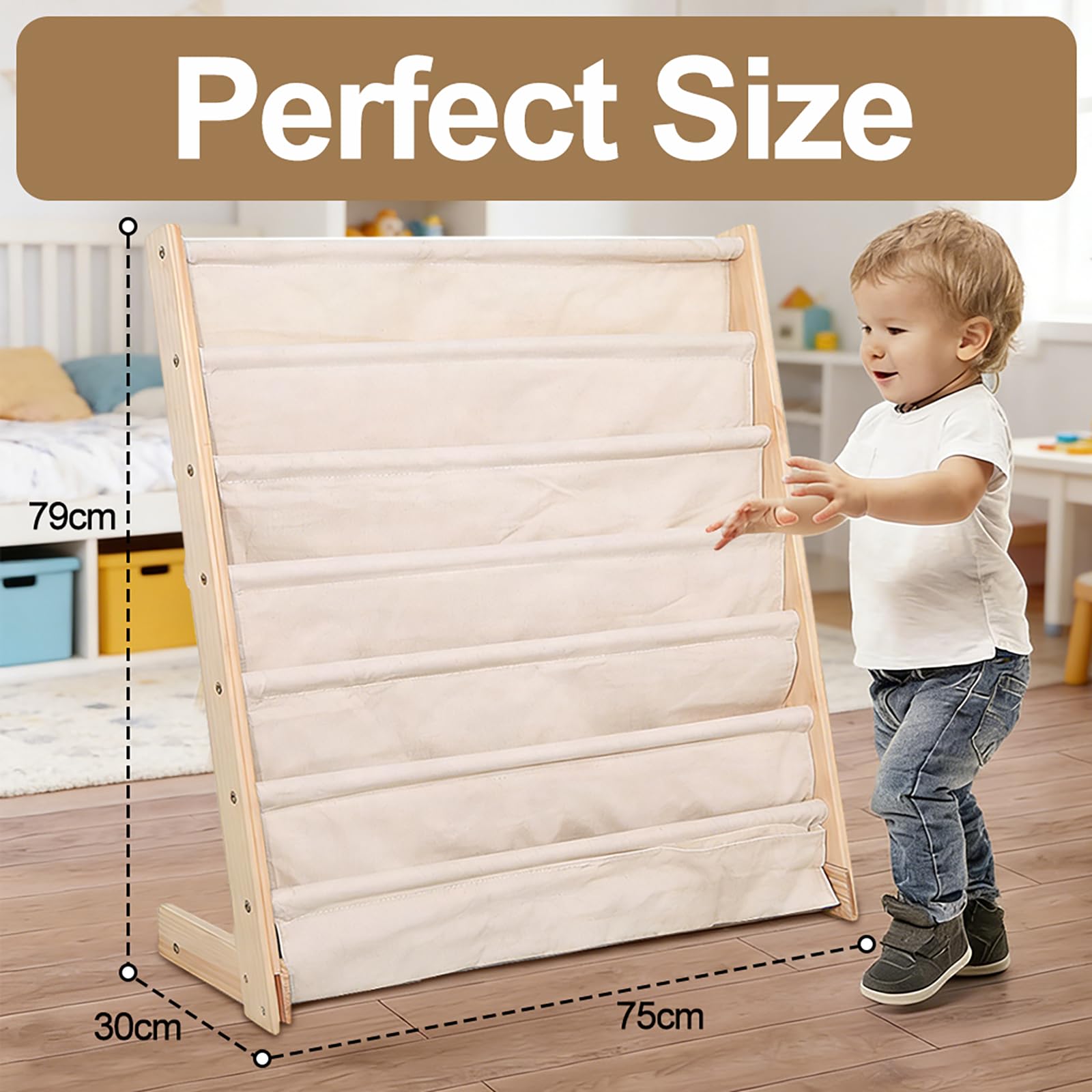 Estantería Infantil, Libreria Estanteria Montessori con 6 Niveles, Estanteria de Juguetes, Organizador de Libros para Habitación Infantil y Sala de Juegos, 75 x 30 x 80 cm (Beige)