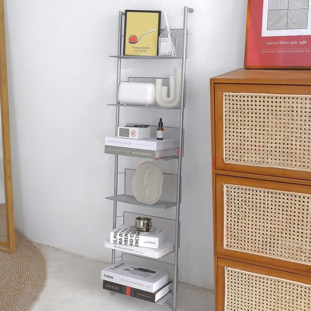 Nisorpa 6 Tier Ladder Shelf, Metal Frame Bookshelf|Flower Pot Plant Shelf|Magazine Storage Stand|Home Storage Rack|Display Rack, Stable Steel Wall Shelf, for Living Room, Kitchen, Office, Bathroom