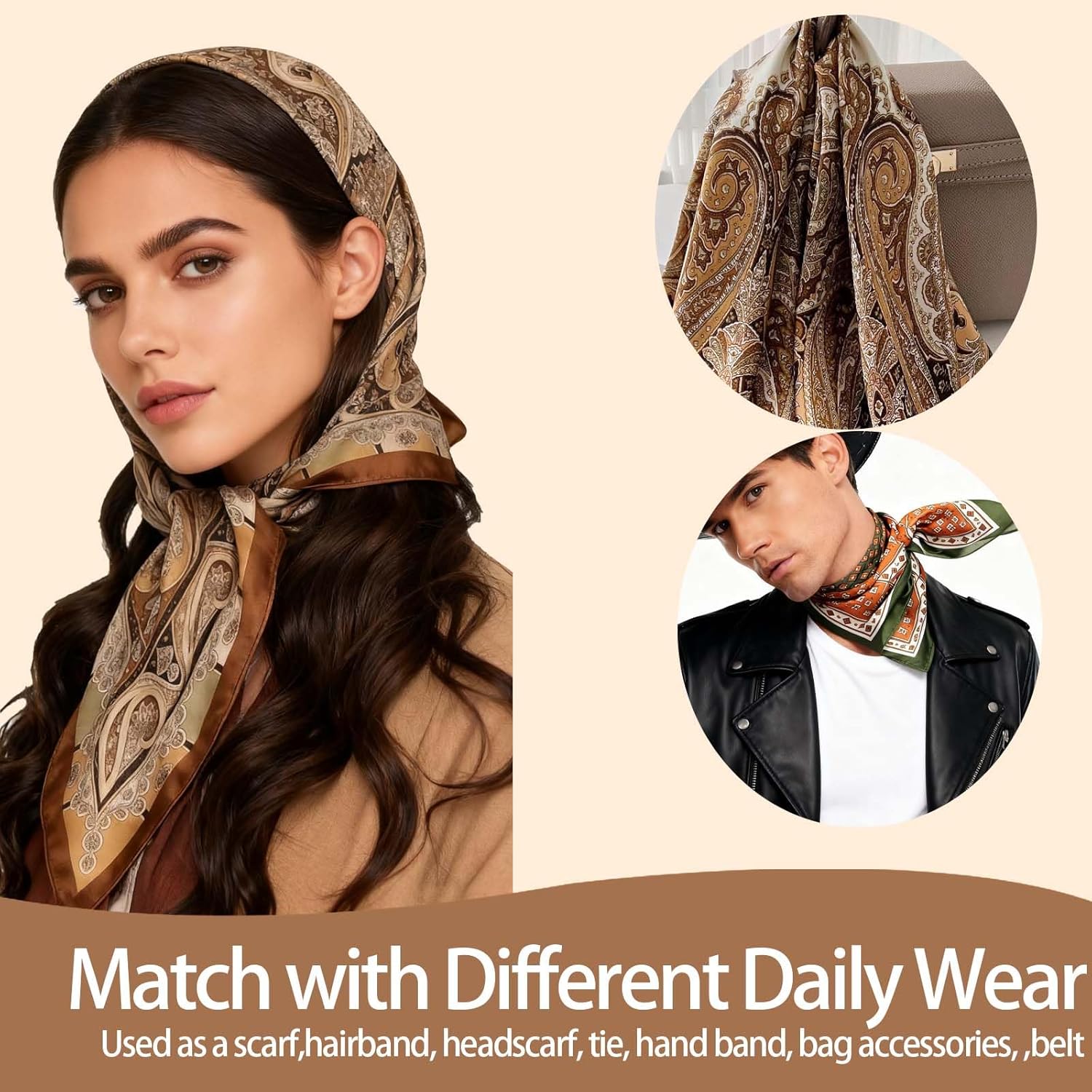 Uausyaly 4PCS Neck Scarf Bandanas for Men and Women, Silk Feeling Head Scarfs, Fashion Neckerchief Square Purse Scarf - Image 6