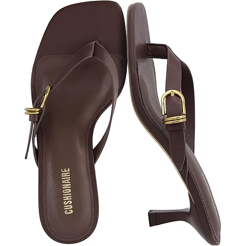 CUSHIONAIRE Marlin Low Kitten Heels for Women, Thong Style Dressy Heeled Womens Sandals with Adjustable Buckle Closure