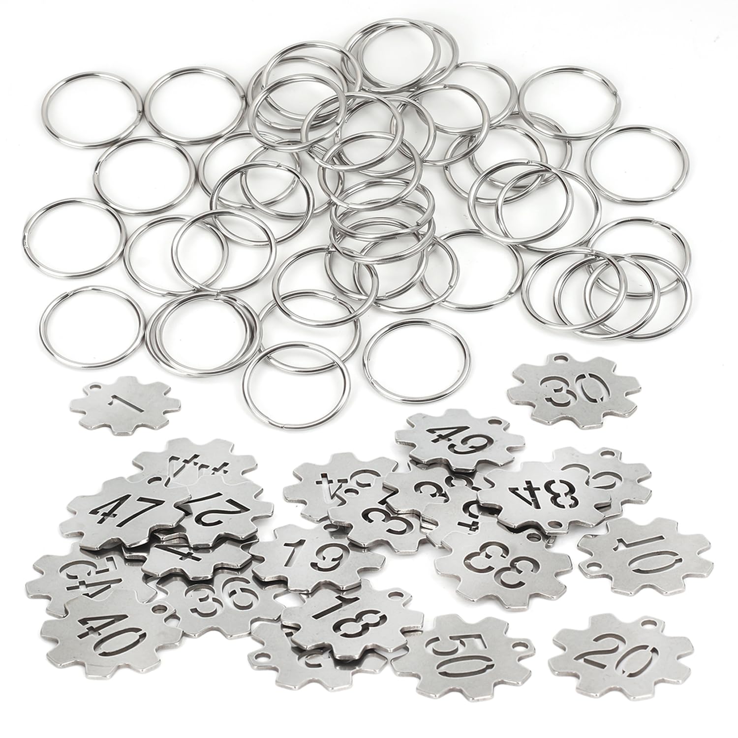 NanTun Gear Shape Numbered Key Tags, 304 Stainless Steel Number Labels with Rings, Metal Keychain Tags for Organization - 1 to 50 - Image 3