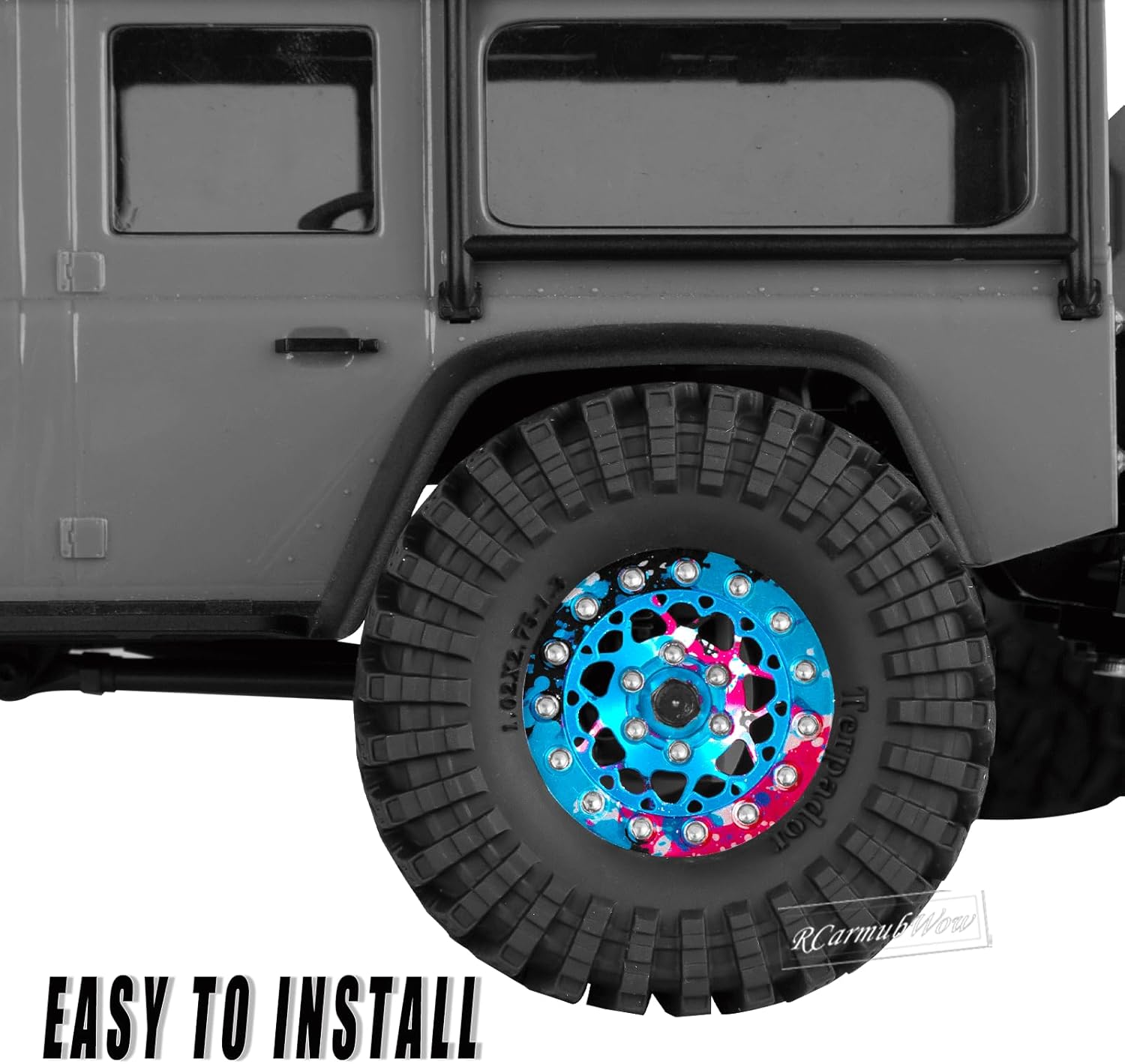 1.3 Beadlock Tire Set for 1/18 Trx4m,1/24 SCX24 FCX24 RC Crawler Car,1.3 Beadlock Wheels and Tires,Alloy Aluminium Wheels w/Swamp Claw Mud Terrain Rubber Tires,Rainbow