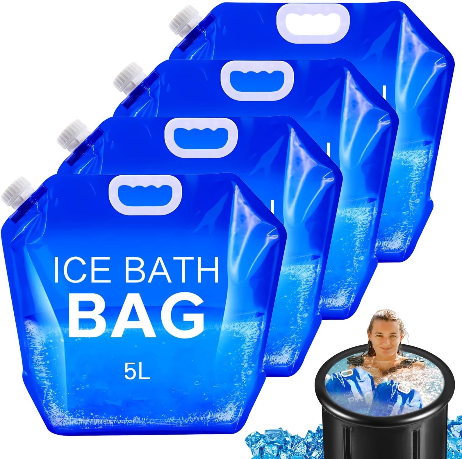 4 Pack Ice Bath Bags Reusable, Large Capacity Cold Plunge Ice Bath Accessories, Portable Bathtub Freezer Water Bags for Ice Baths at Home