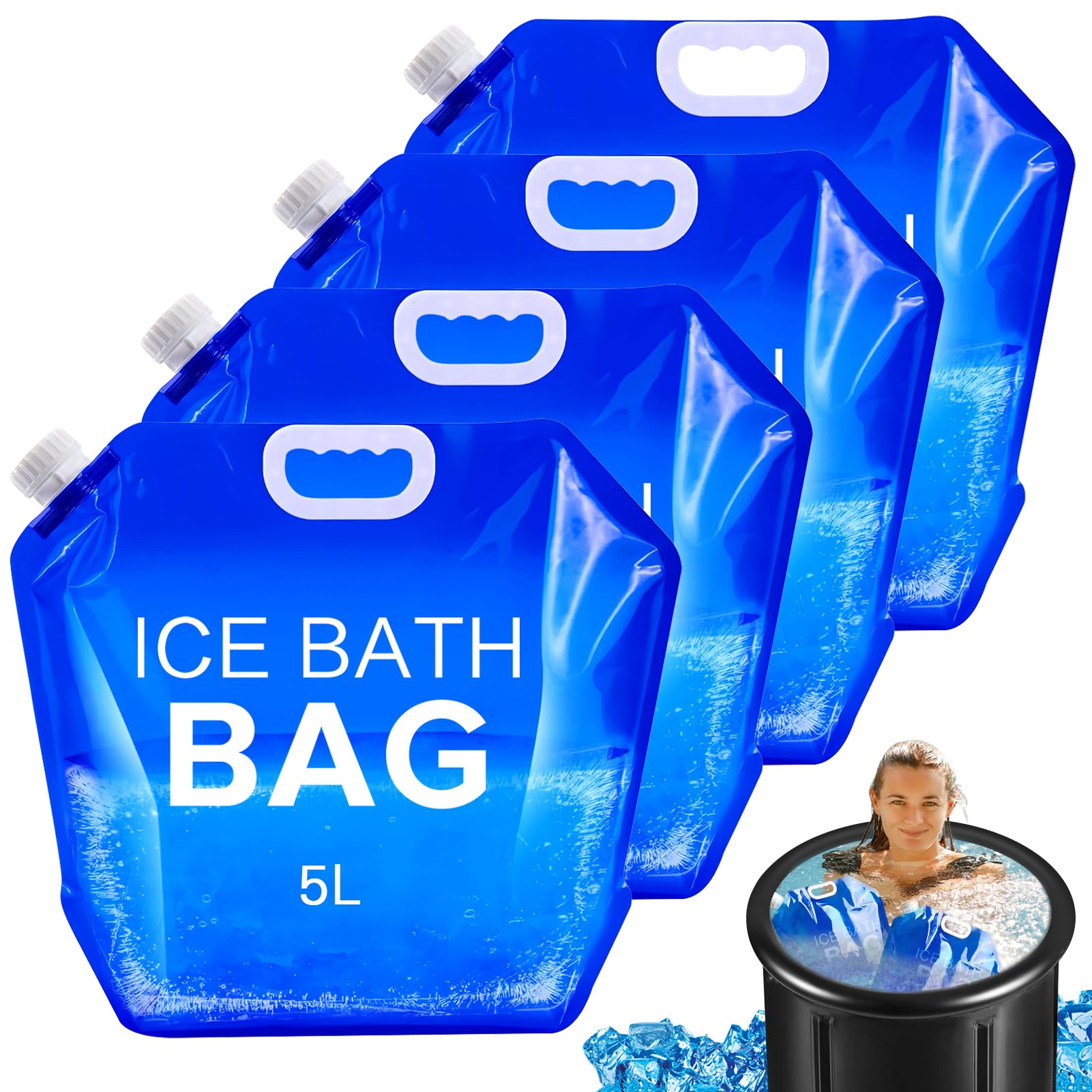 Tryitsbest 4 Pack Ice Bath Bags Reusable, Large Capacity Cold Plunge Ice Bath Accessories, Portable Bathtub Freezer Water Bags for Ice Baths at Home