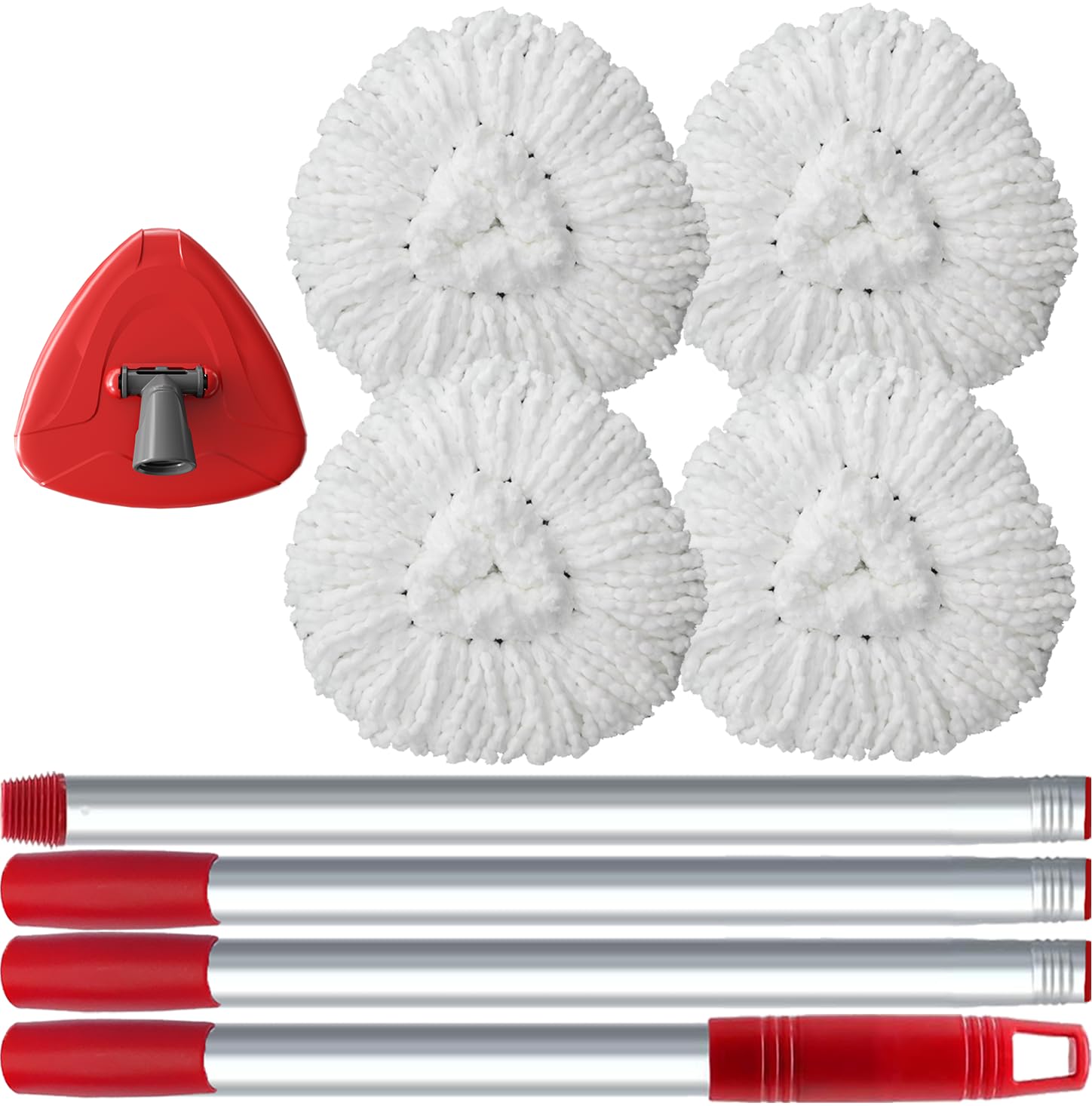 4 Pack Spin Mop Replacement Head Compatible with O-Cedar EasyWring 1 Tank, 30-58" Mop Handle Base and Microfiber Head Refills, Easy-to-Replace (White,1 Tank)