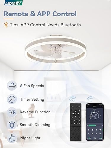 Miniatura 3 de LEDIARY Ventiladores de techo de perfil bajo con luces, ventilador de techo moderno de montaje empotrado y control remoto, ventiladores de techo LED