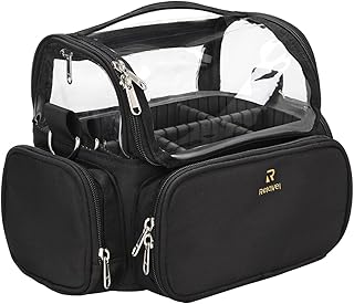 Makeup Brush Case, Stand-up Makeup Brush Holder Makeup Artist Must Haves Organizer Professional Clear Cosmetic Bag with Shoulder Strap and Adjustable Divider