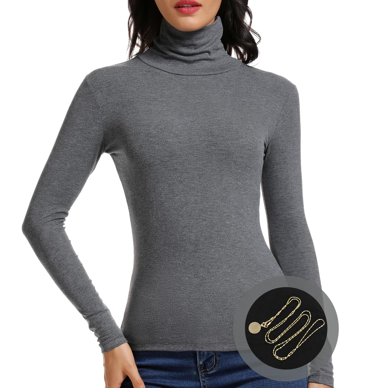 ANYFITTING Rollkragenshirt Damen Slim Fit Shirt Turtleneck Basic Rollkragenpullover Damen Langarmshirts für Women Basic Long Sleeve S-2XL
