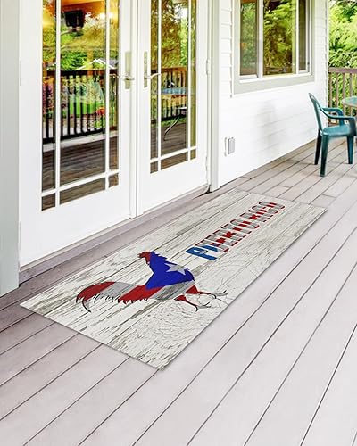 Miniatura 6 de Tapete para puerta delantera, antideslizante, absorbente, largo, para entrada, para interiores y exteriores, tapete de madera con bandera