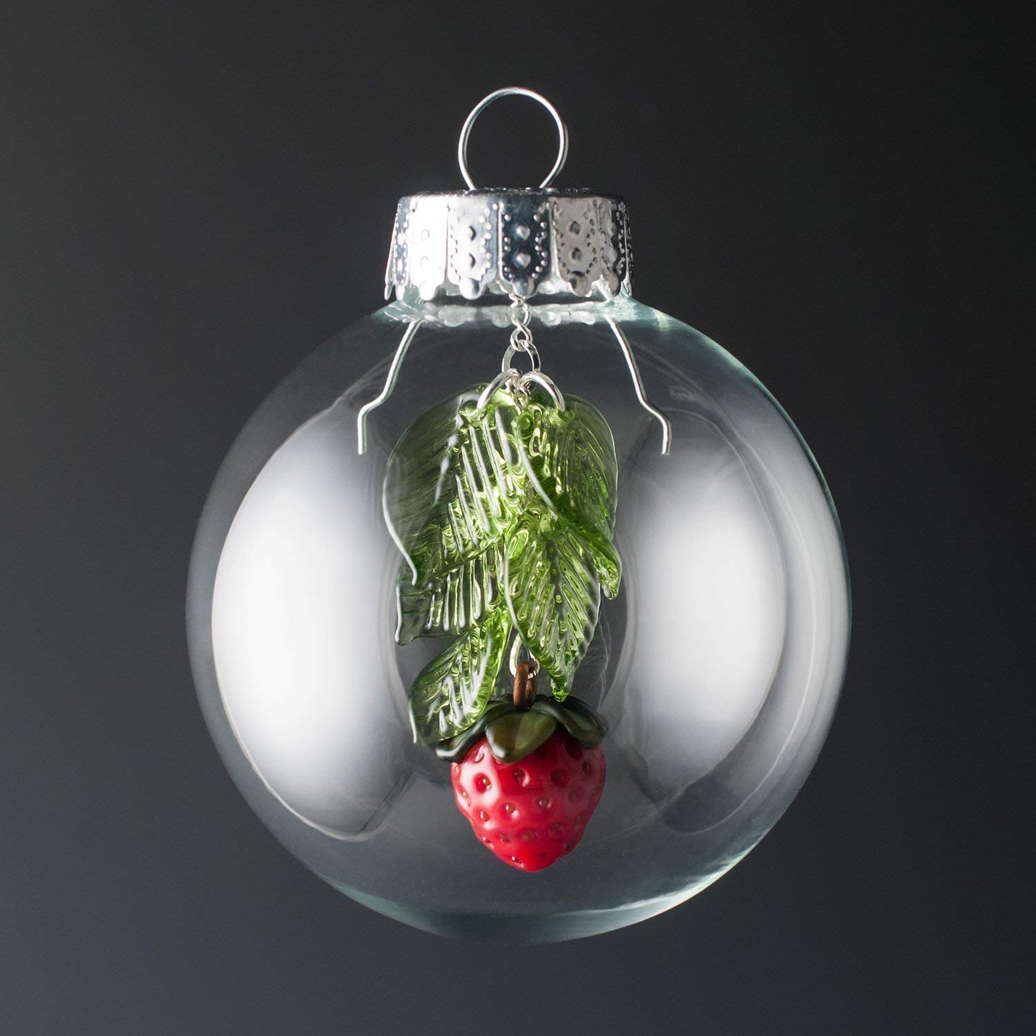 Glass Strawberry Christmas Ornament with Five Leaves